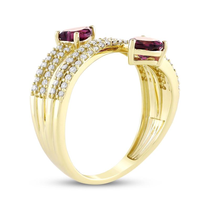 Main Image 2 of Heart-Shaped Rhodolite Garnet & Diamond Bypass Ring 1/3 ct tw 10K Yellow Gold