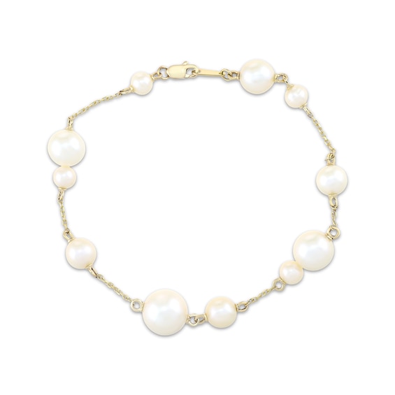 Cultured Pearl Station Bracelet 10K Yellow Gold 7.25"