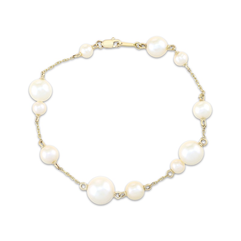 Main Image 1 of Cultured Pearl Station Bracelet 10K Yellow Gold 7.25&quot;