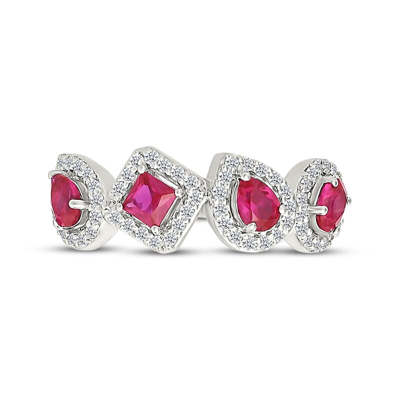 Main Image 4 of Multi-Shape Lab-Created Ruby & White Lab-Created Sapphire Ring Sterling Silver