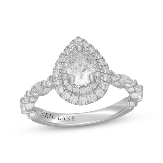 Neil Lane Premiere Pear-Shaped Diamond Double Halo Engagement Ring 1-3/8 ct tw 14K White Gold