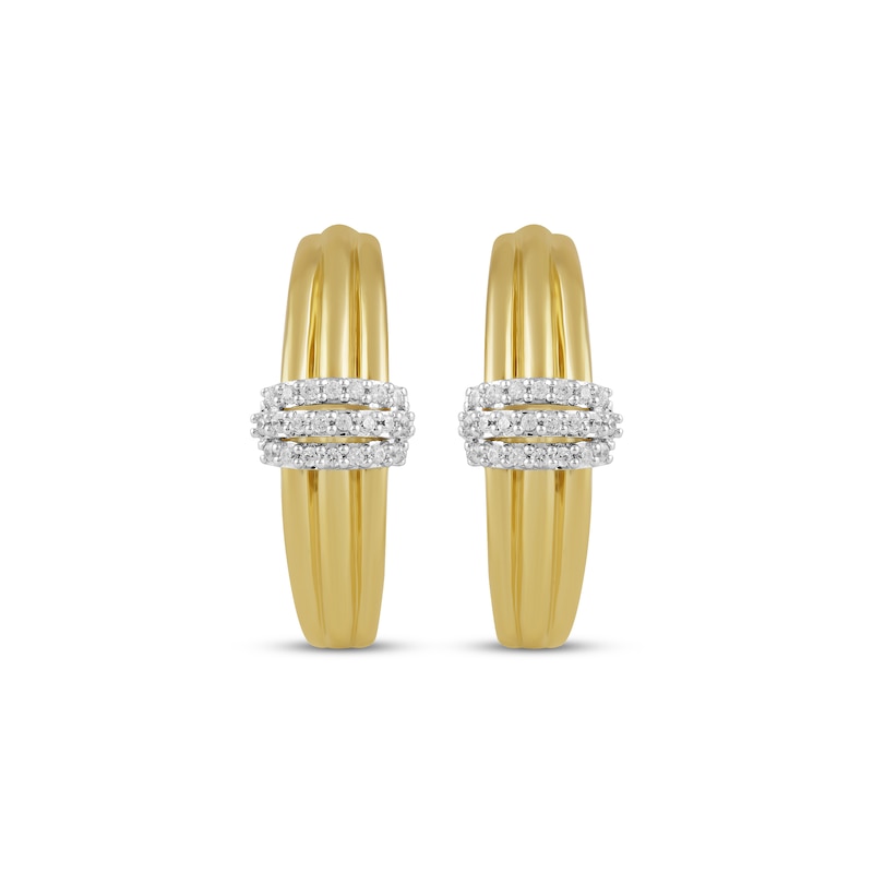 Main Image 2 of Diamond Three-Row Band Hoop Earrings 1/10 ct tw 10K Yellow Gold