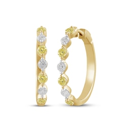 Yellow & White Lab-Grown Diamond Alternating Hoop Earrings 1 ct tw 10K Yellow Gold
