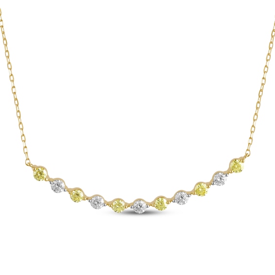 Yellow & White Lab-Grown Diamond Alternating Smile Necklace 1 ct tw 10K Yellow Gold 18"