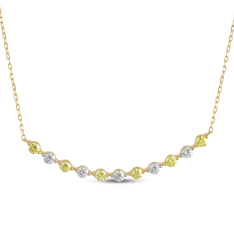 Main Image 1 of Yellow & White Lab-Grown Diamond Alternating Smile Necklace 1 ct tw 10K Yellow Gold 18"