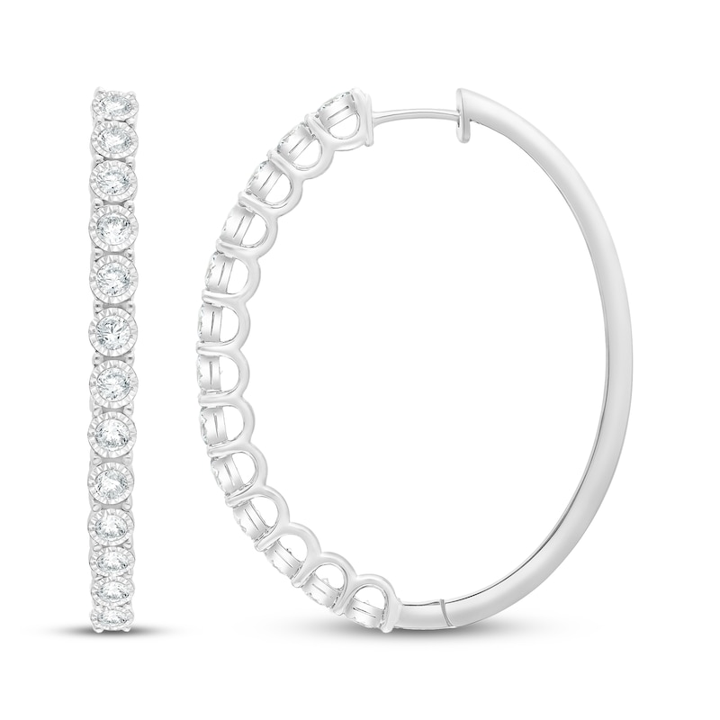 Main Image 1 of Diamond Oval Hoop Earrings 2 ct tw 10K White Gold