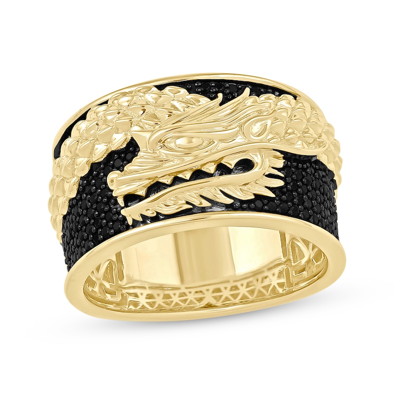 Main Image 1 of Men's Black Diamond Dragon Ring 1/2 ct tw 10K Yellow Gold