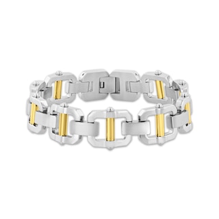 Men's Stainless Steel & Ceramic Link Bracelet – Gold Plated, 8.5 Inch, Lobster Clasp