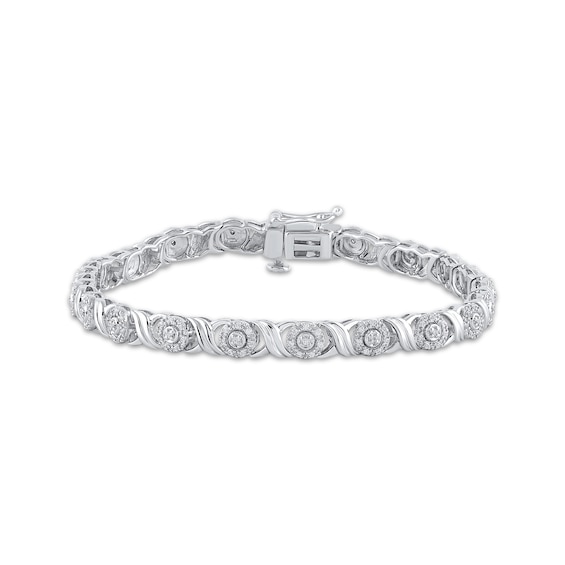 Diamond "XO" Link Bracelet 1/2 ct tw Sterling Silver 7"