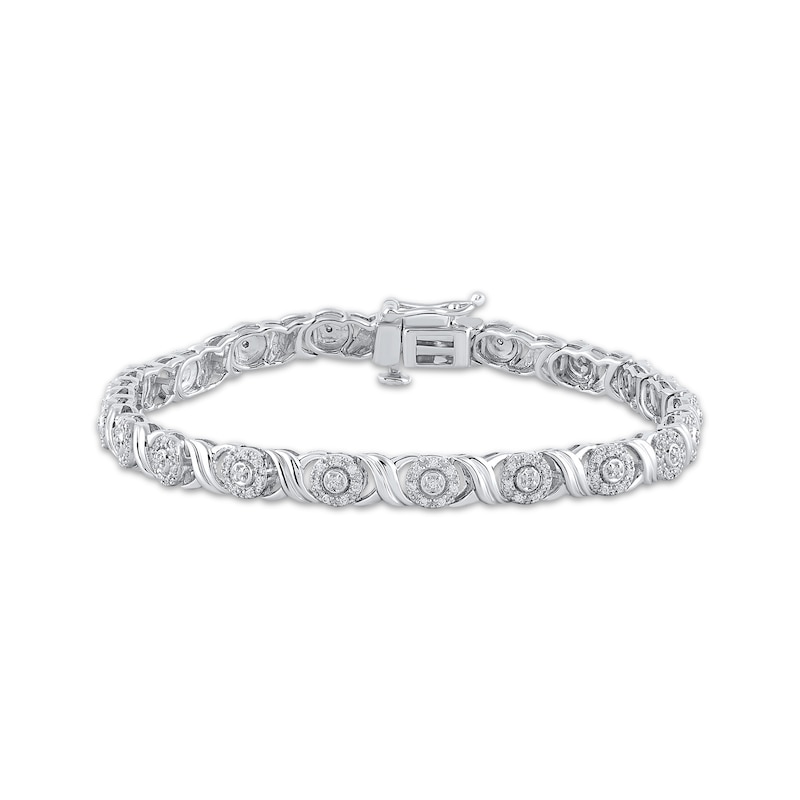 Main Image 1 of Diamond "XO" Link Bracelet 1/2 ct tw Sterling Silver 7"