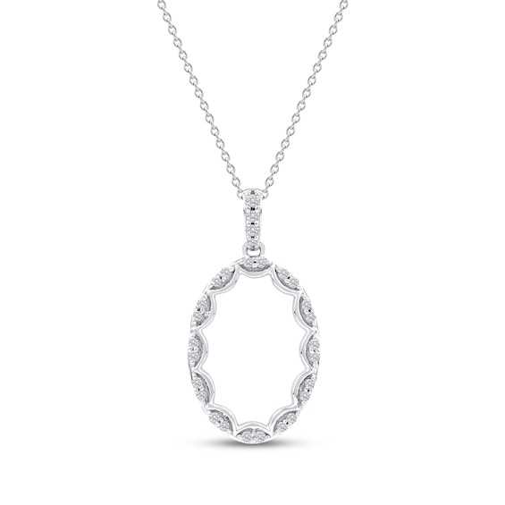 Diamond Oval Scalloped Frame Necklace 1/6 ct tw 10K White Gold 18"