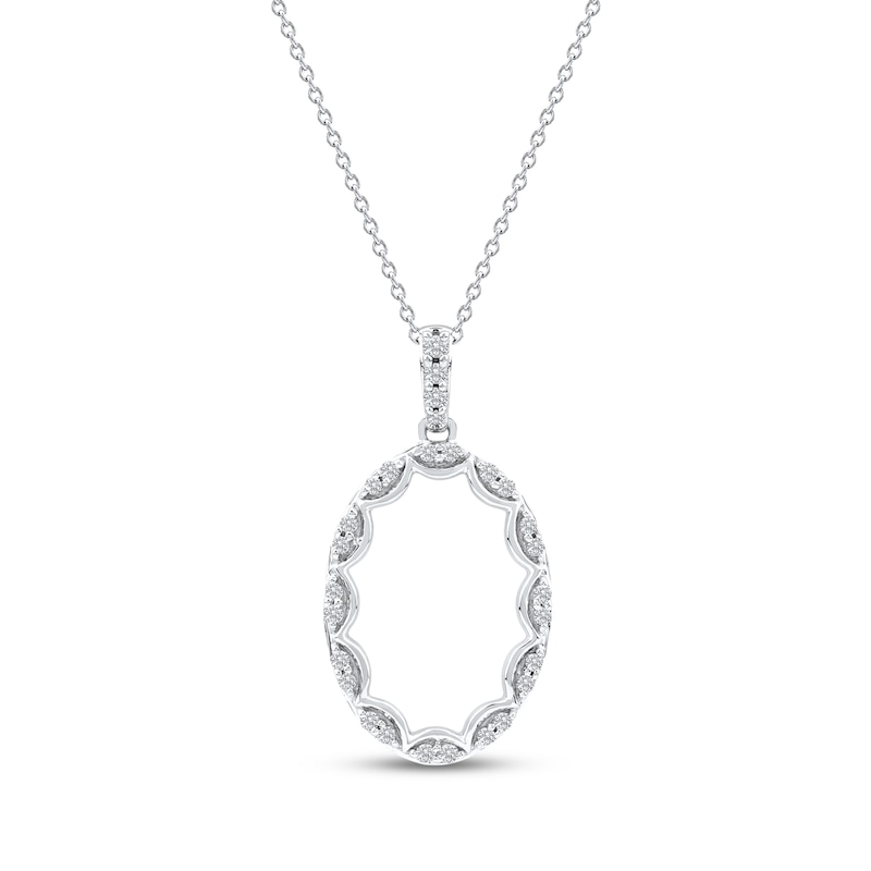 Main Image 1 of Diamond Oval Scalloped Frame Necklace 1/6 ct tw 10K White Gold 18"
