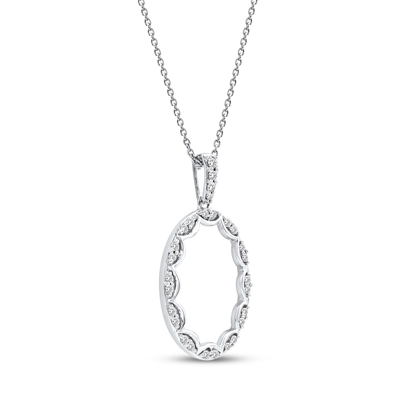 Main Image 2 of Diamond Oval Scalloped Frame Necklace 1/6 ct tw 10K White Gold 18"