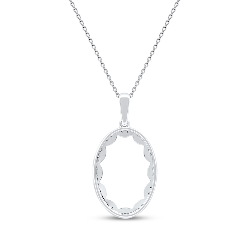 Main Image 3 of Diamond Oval Scalloped Frame Necklace 1/6 ct tw 10K White Gold 18"