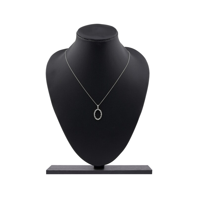 Main Image 6 of Diamond Oval Scalloped Frame Necklace 1/6 ct tw 10K White Gold 18"