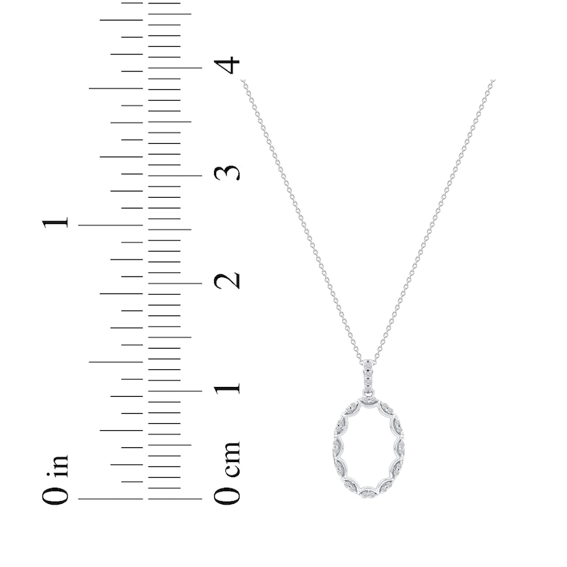 Main Image 7 of Diamond Oval Scalloped Frame Necklace 1/6 ct tw 10K White Gold 18"