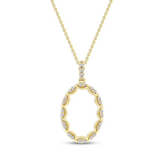 Diamond Oval Scalloped Frame Necklace 1/6 ct tw 10K Yellow Gold 18"