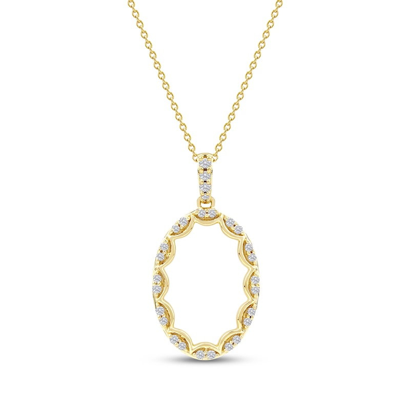 Main Image 1 of Diamond Oval Scalloped Frame Necklace 1/6 ct tw 10K Yellow Gold 18&quot;