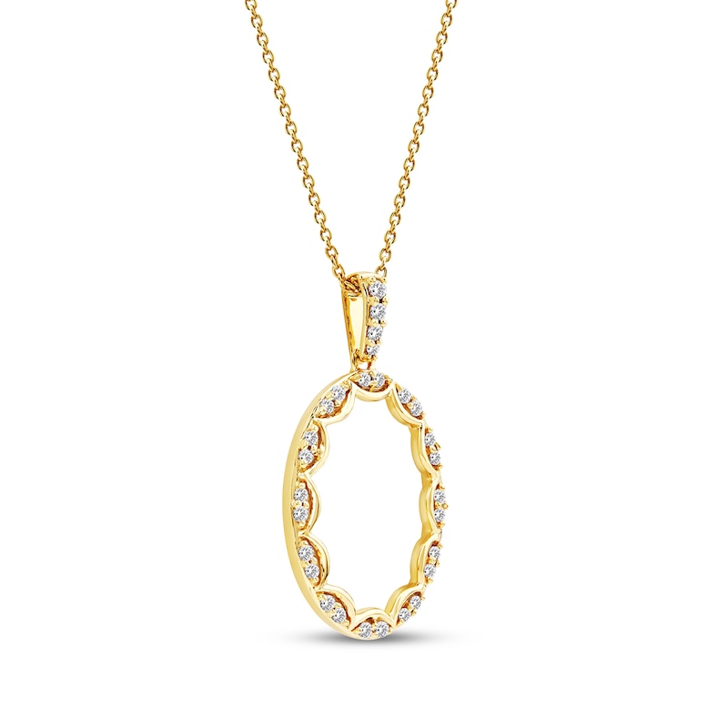 Main Image 2 of Diamond Oval Scalloped Frame Necklace 1/6 ct tw 10K Yellow Gold 18&quot;