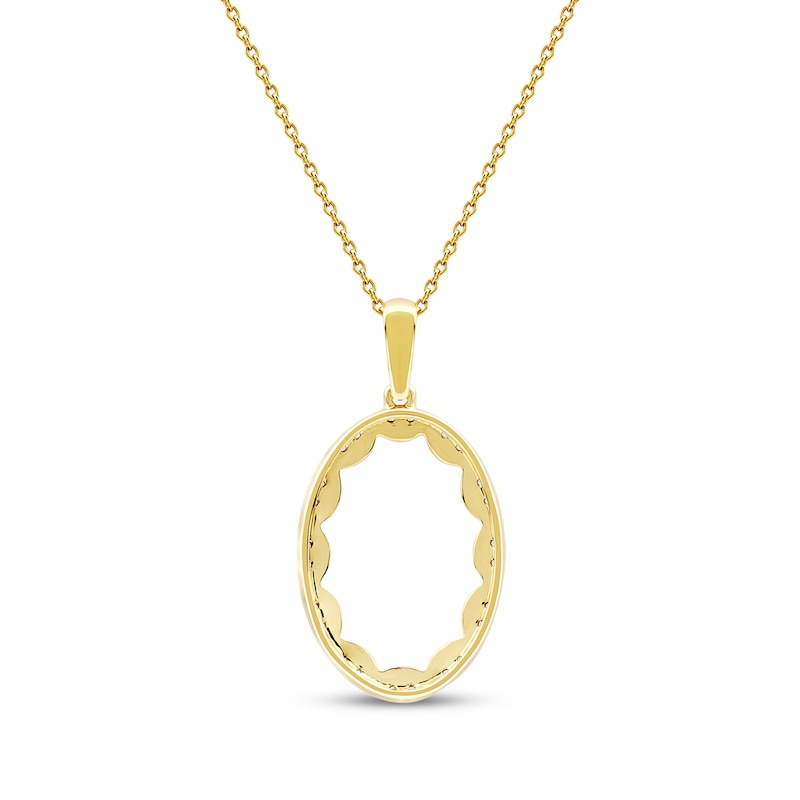 Main Image 3 of Diamond Oval Scalloped Frame Necklace 1/6 ct tw 10K Yellow Gold 18&quot;