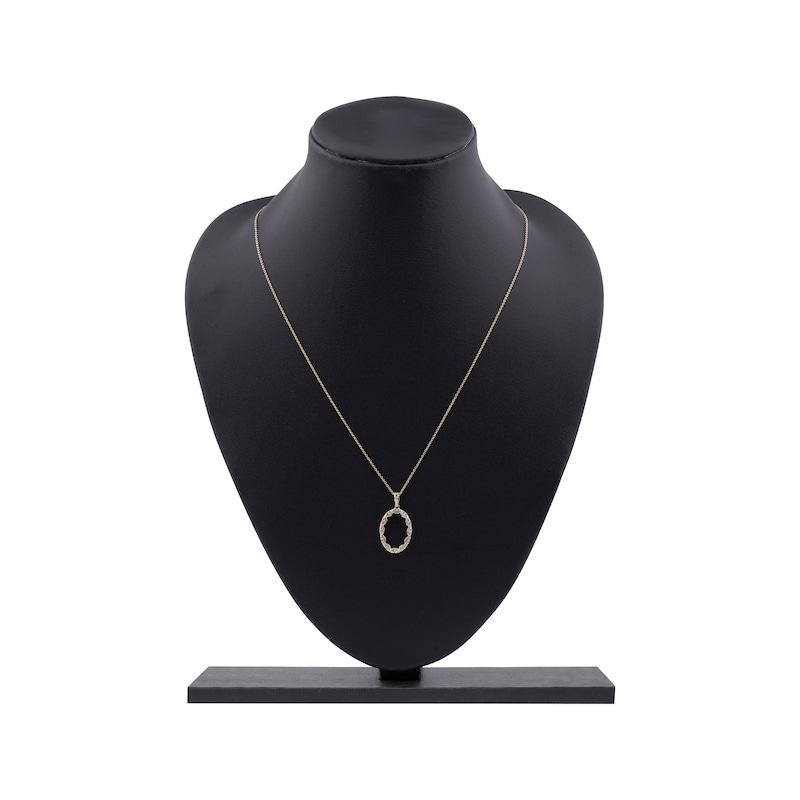 Main Image 5 of Diamond Oval Scalloped Frame Necklace 1/6 ct tw 10K Yellow Gold 18&quot;