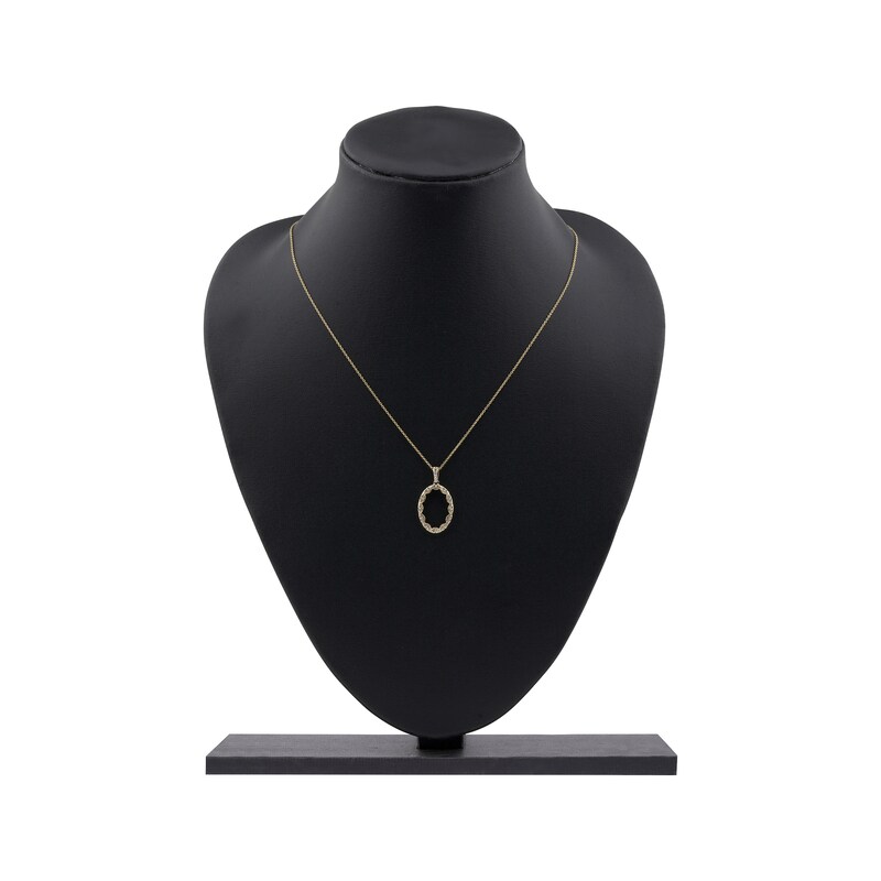 Main Image 6 of Diamond Oval Scalloped Frame Necklace 1/6 ct tw 10K Yellow Gold 18&quot;