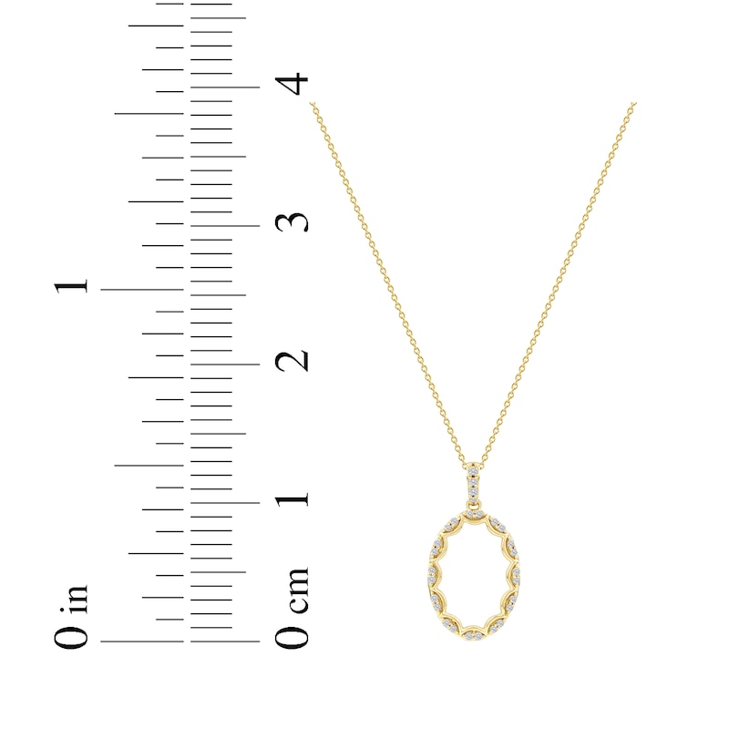 Main Image 7 of Diamond Oval Scalloped Frame Necklace 1/6 ct tw 10K Yellow Gold 18&quot;