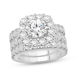 Round-Cut Lab-Grown Diamond Cushion Halo Bridal Set 5 ct tw 14K White Gold