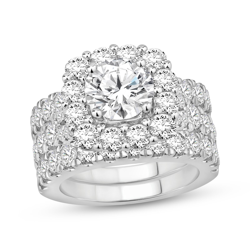 Main Image 1 of Round-Cut Lab-Grown Diamond Cushion Halo Bridal Set 5 ct tw 14K White Gold