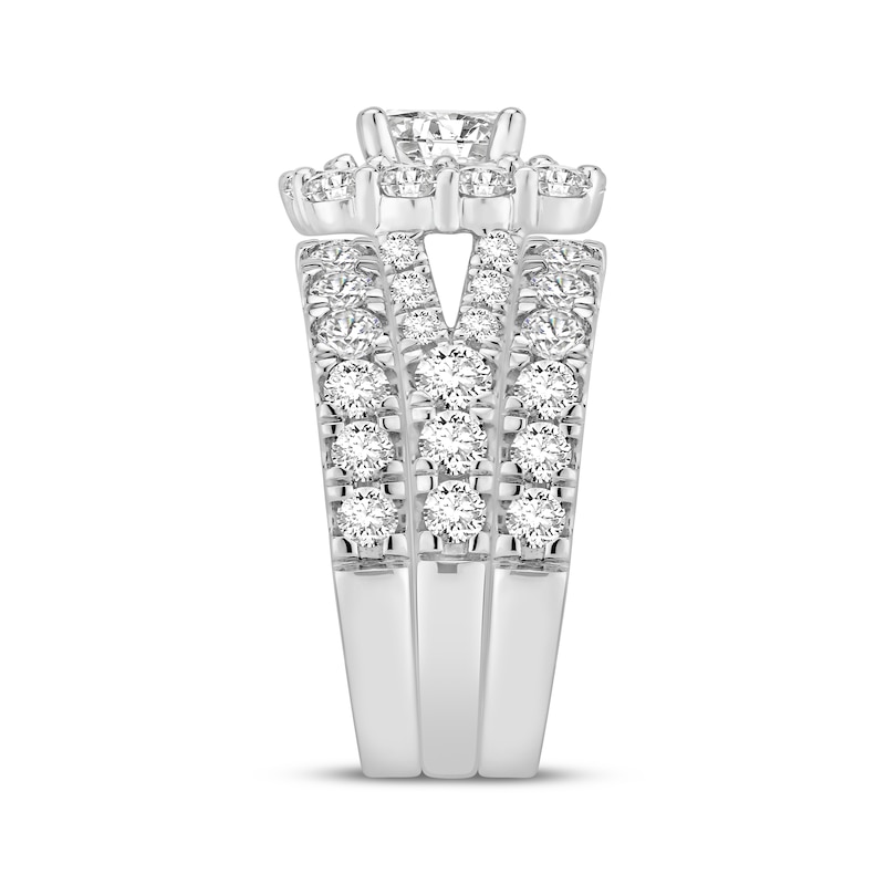 Main Image 2 of Round-Cut Lab-Grown Diamond Cushion Halo Bridal Set 5 ct tw 14K White Gold