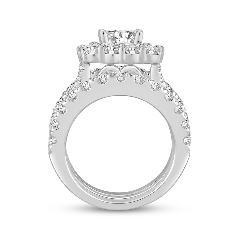 Main Image 3 of Round-Cut Lab-Grown Diamond Cushion Halo Bridal Set 5 ct tw 14K White Gold