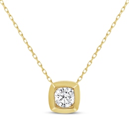 Round-Cut Diamond Solitaire Cushion Frame Necklace 1/3 ct tw 10K Yellow Gold 18" (I/I2)