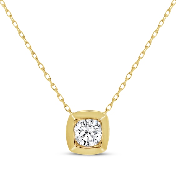 Round-Cut Diamond Solitaire Cushion Frame Necklace 1/3 ct tw 10K Yellow Gold 18" (I/I2)