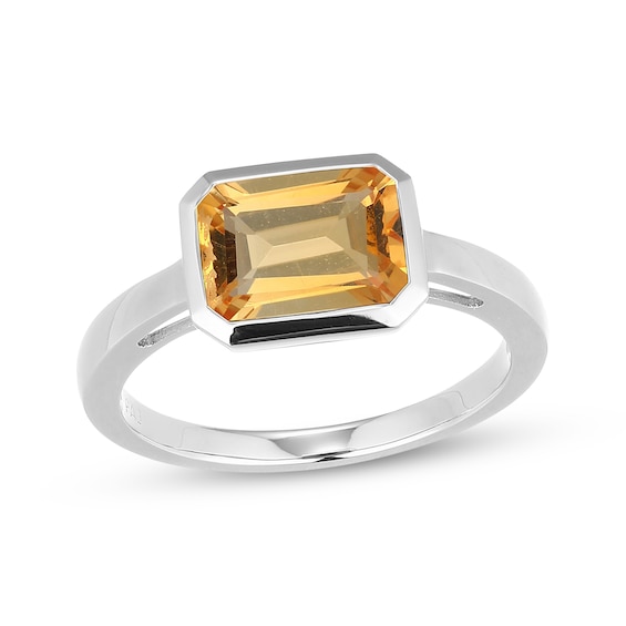 STUDIO BY KAY Emerald-Cut Citrine Bezel-Set Solitaire Ring Sterling Silver
