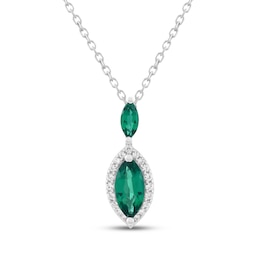 Marquise-Cut Lab-Created Emerald & White Lab-Created Sapphire Necklace Sterling Silver 18"