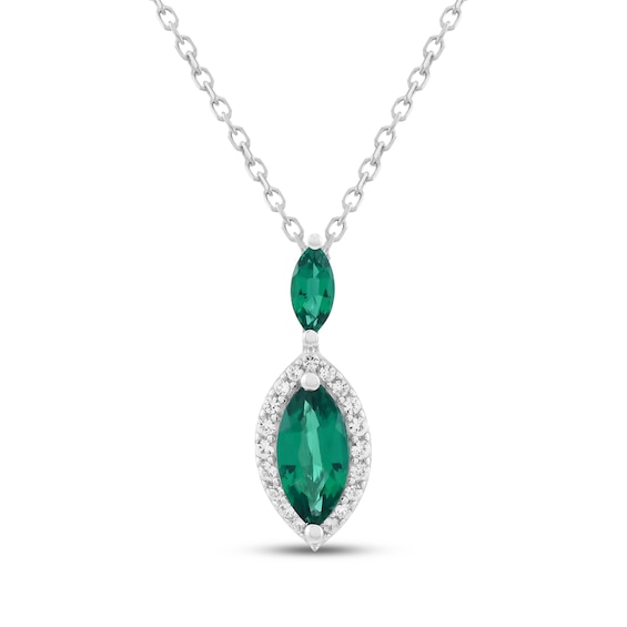 Marquise-Cut Lab-Created Emerald & White Lab-Created Sapphire Necklace Sterling Silver 18"