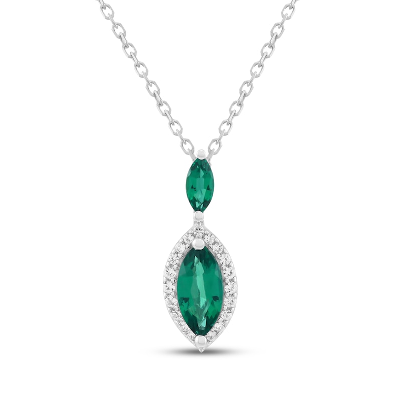 Main Image 1 of Marquise-Cut Lab-Created Emerald & White Lab-Created Sapphire Necklace Sterling Silver 18"