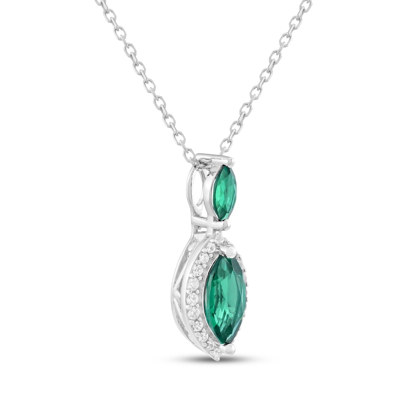 Main Image 2 of Marquise-Cut Lab-Created Emerald & White Lab-Created Sapphire Necklace Sterling Silver 18"