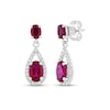Thumbnail Image 1 of Oval-Cut Lab-Created Ruby & White Lab-Created Sapphire Halo Drop Earrings Sterling Silver