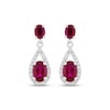 Thumbnail Image 2 of Oval-Cut Lab-Created Ruby & White Lab-Created Sapphire Halo Drop Earrings Sterling Silver