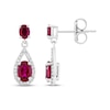 Thumbnail Image 3 of Oval-Cut Lab-Created Ruby & White Lab-Created Sapphire Halo Drop Earrings Sterling Silver