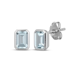 STUDIO BY KAY Emerald-Cut Aquamarine Bezel-Set Solitaire Stud Earrings Sterling Silver