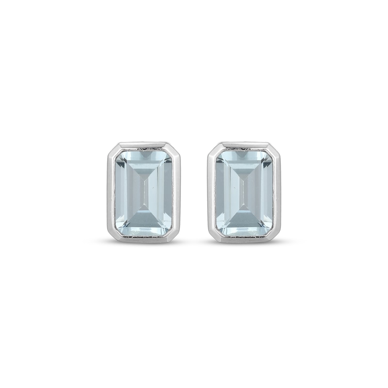 Main Image 2 of STUDIO BY KAY Emerald-Cut Aquamarine Bezel-Set Solitaire Stud Earrings Sterling Silver