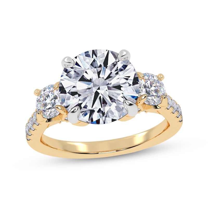 Main Image 1 of Memories Moments Magic Lab-Grown Diamonds Round-Cut Three-Stone Engagement Ring 4-1/3 ct tw 14K Yellow Gold