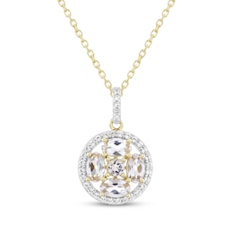 Oval-Cut Morganite & White Lab-Created Sapphire Necklace 10K Yellow Gold 18"