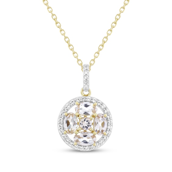 Oval-Cut Morganite & White Lab-Created Sapphire Necklace 10K Yellow Gold 18"