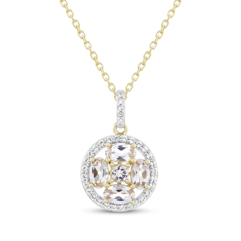 Main Image 1 of Oval-Cut Morganite & White Lab-Created Sapphire Necklace 10K Yellow Gold 18"