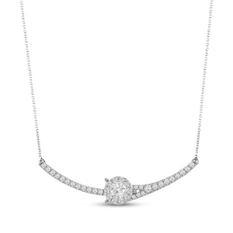 Closer Together Lab-Grown Diamond Halo Smile Necklace 1 ct tw 10K White Gold 17"