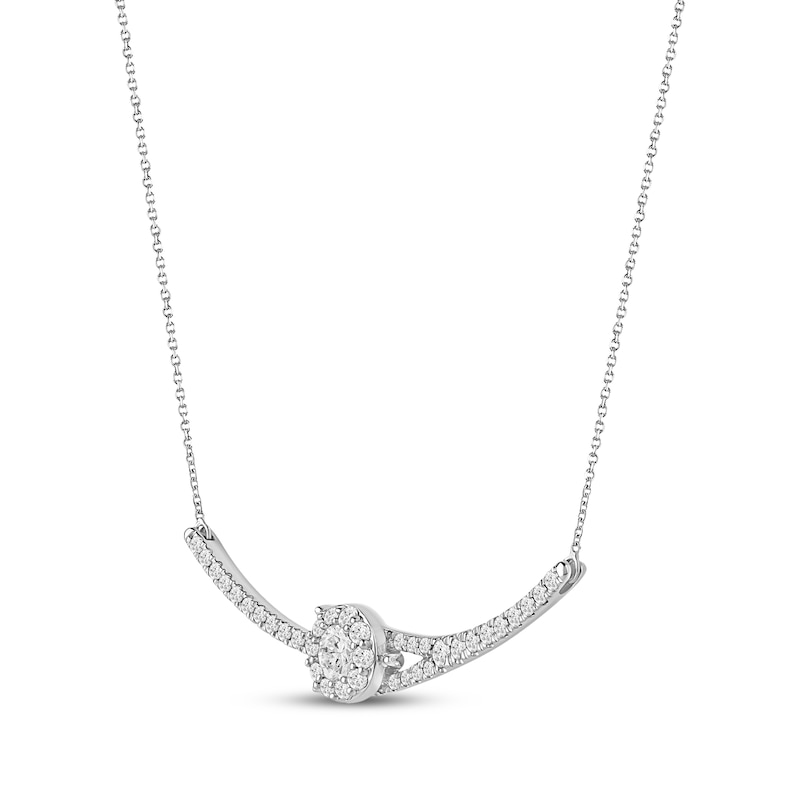 Main Image 2 of Closer Together Lab-Grown Diamond Halo Smile Necklace 1 ct tw 10K White Gold 17"