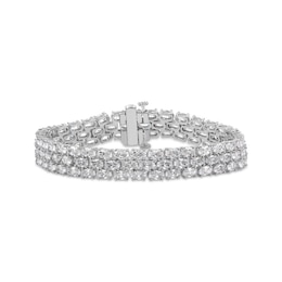 Oval-Cut White Lab-Created Sapphire Three-Row Bracelet Sterling Silver 7.5"